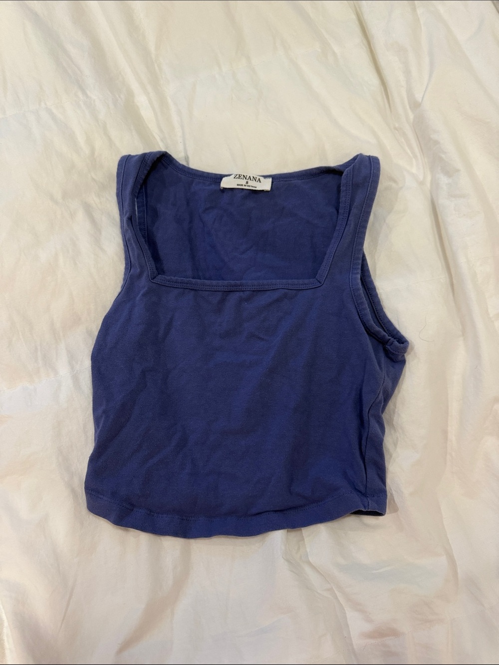 Zenana Outfitters Blue Square Neck Cropped Tank